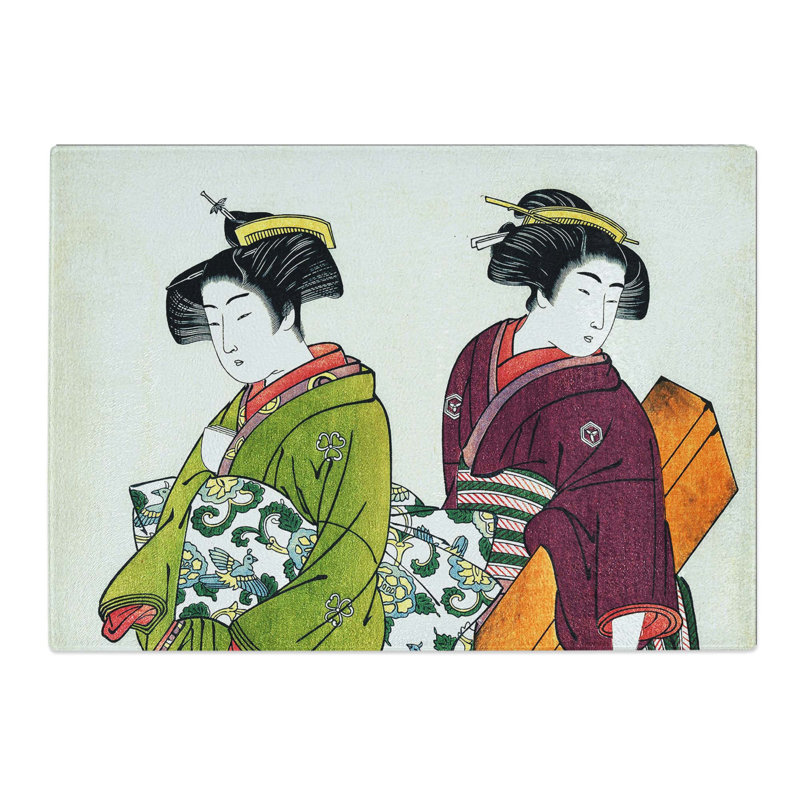 Tempered Glass Geisha with a Maid by Kitao Shigemasa Chopping Board, 28.5 cm x 20 cm