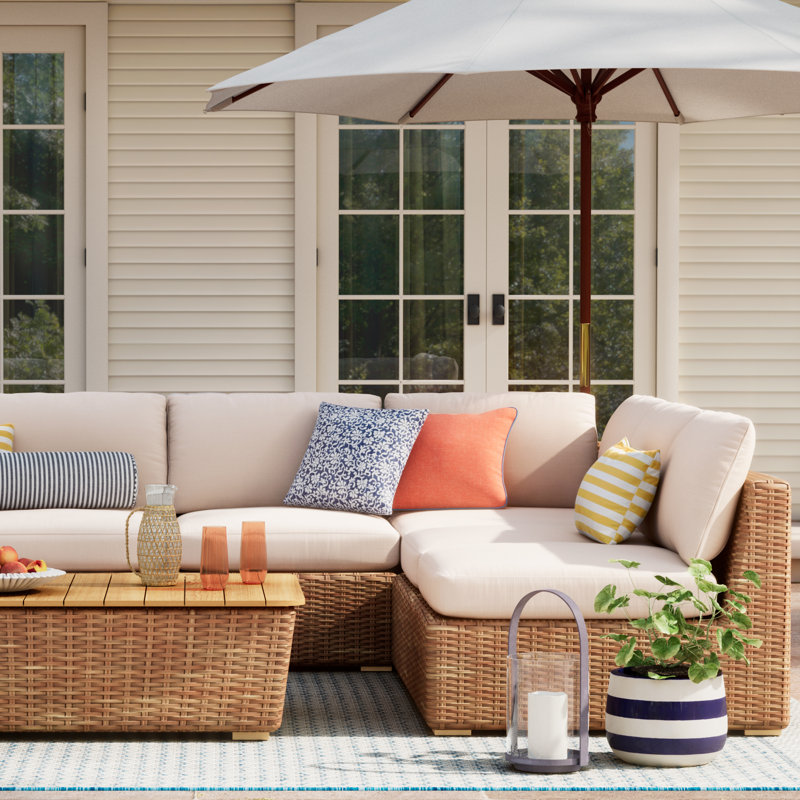 Windsor 5-Piece Aluminum All-Weather Wicker Modular Sofa Set With Olefin Cushion