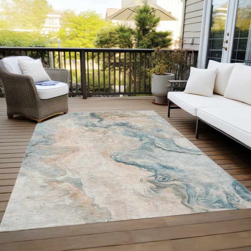 Machine Washable Indoor/Outdoor Cinead ACN1680 Teal Rug, Rectangle 8' x 10'