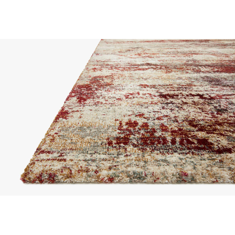 Tapis carré rouge / beige Ballyrobert Power Loom 1 pi 6 po x 1 pi 6 po