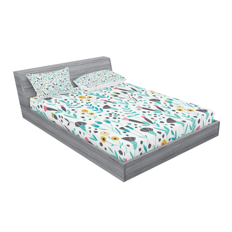 Microfiber Floral Fitted Sheet, Queen Fitted Sheet with 2 Pillowcases