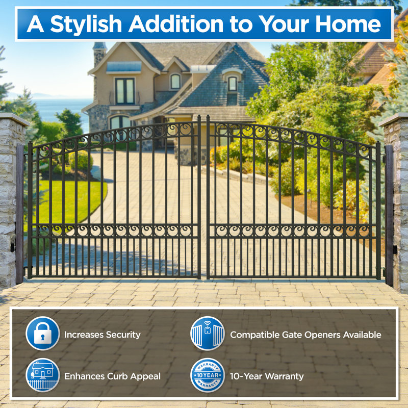 Black Steel Dual Driveway Gate with Arched Top