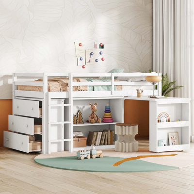 Lit escamotable en bois avec tiroirs et armoires de rangement