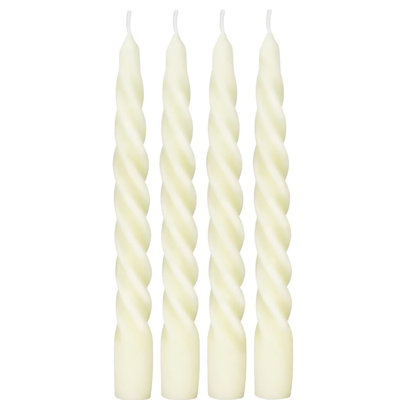 Ensemble de 4 bougies coniques en cire d'abeille spiralées, 18 cm, blanc cassé, sans parfum et sans coulure, pour décoration intérieure (mariage, Noël, etc.).
