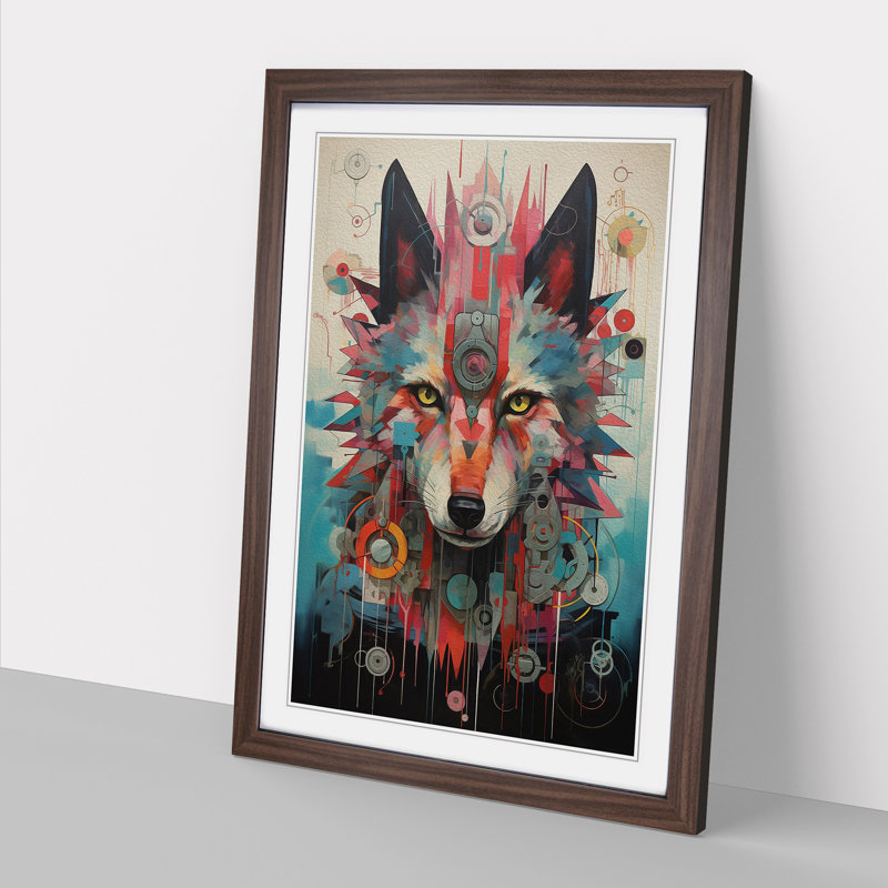Wolf Dadaism No.2 - Single Picture Frame Print on Wood, Walnut, 34cm H x 25cm W x 2cm D