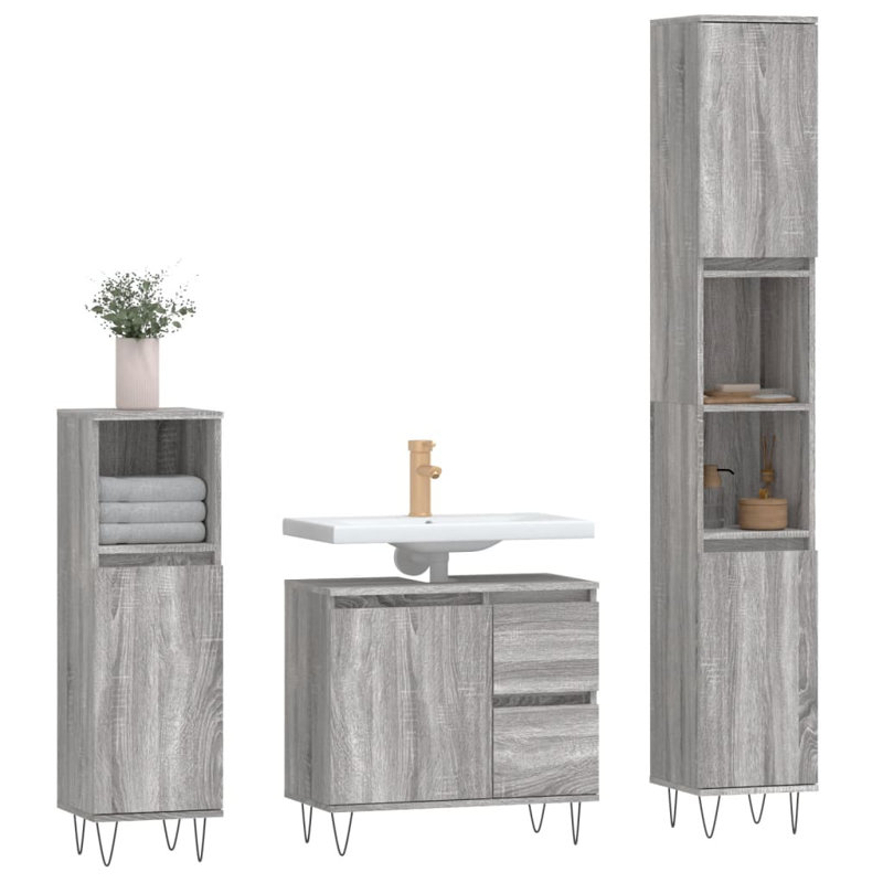 Dudelange Bathroom Storage Furniture Set, Grey Sonoma