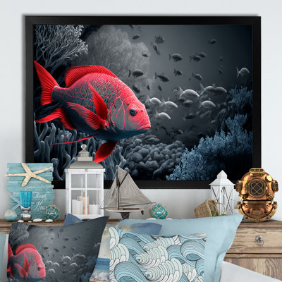 Myetich, poisson tropical dans des tons de rouge et de bleu IV - reproduction sur toile