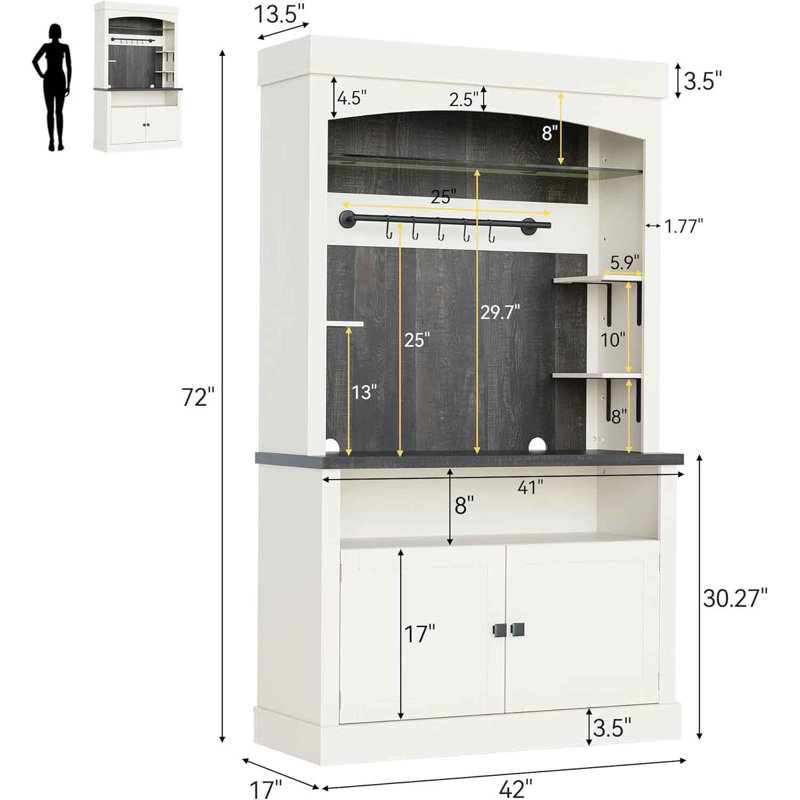 Armoire de bar Karuna avec lumières DEL et armoire à café 72 po, Blanc