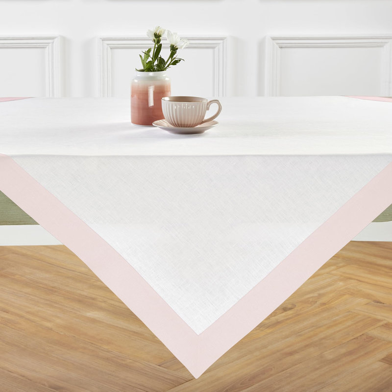 Contempo - 100% Pure Linen Tablecloth, Blush Pink/White