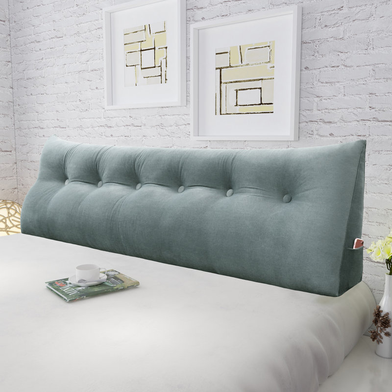 Sit-up Back Comfort Velvet Headboard Wedge Reading Pillow Triangular Backrest Back Support, Gray, 20" H x 59" W