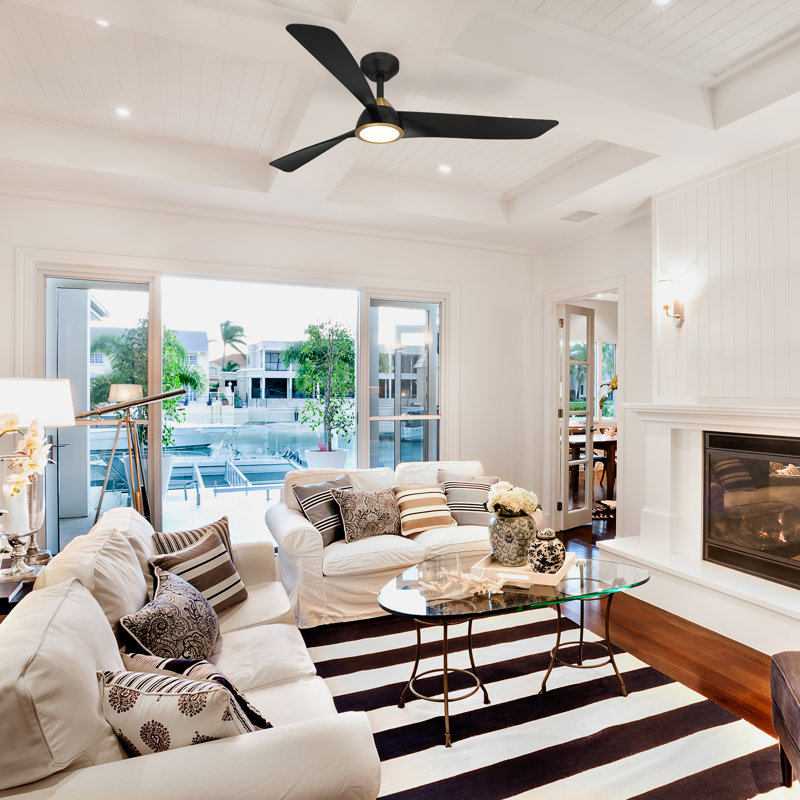 Hermosa 52 in. Indoor/Covered Outdoor Matte Black Modern Ceiling Fan with Integrated 5CCT LED with Remote Control