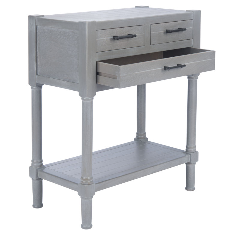 Gray Pine and Steel Console Table with Storage