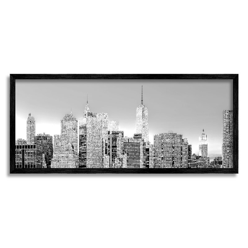New York Skyline, impression sur bois encadrée, Giclée encadrée noir minuit, H 10 po x l 24 po x P 1,5 po