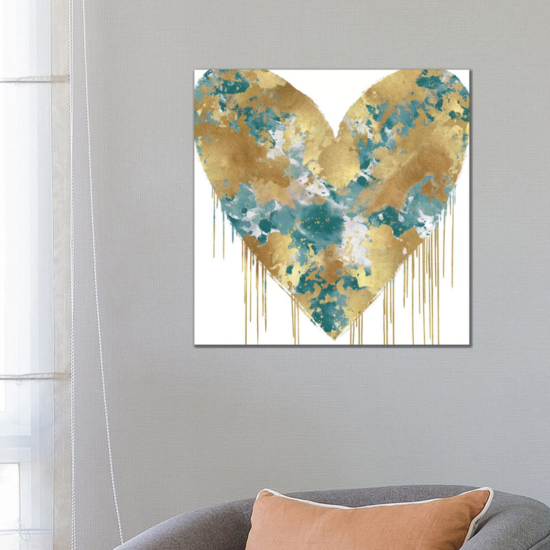 Big Hearted Green And Gold by Lindsay Rodgers - Wrapped Canvas Print, 66.04 cm H x 66.04 cm W x 1.91 cm D
