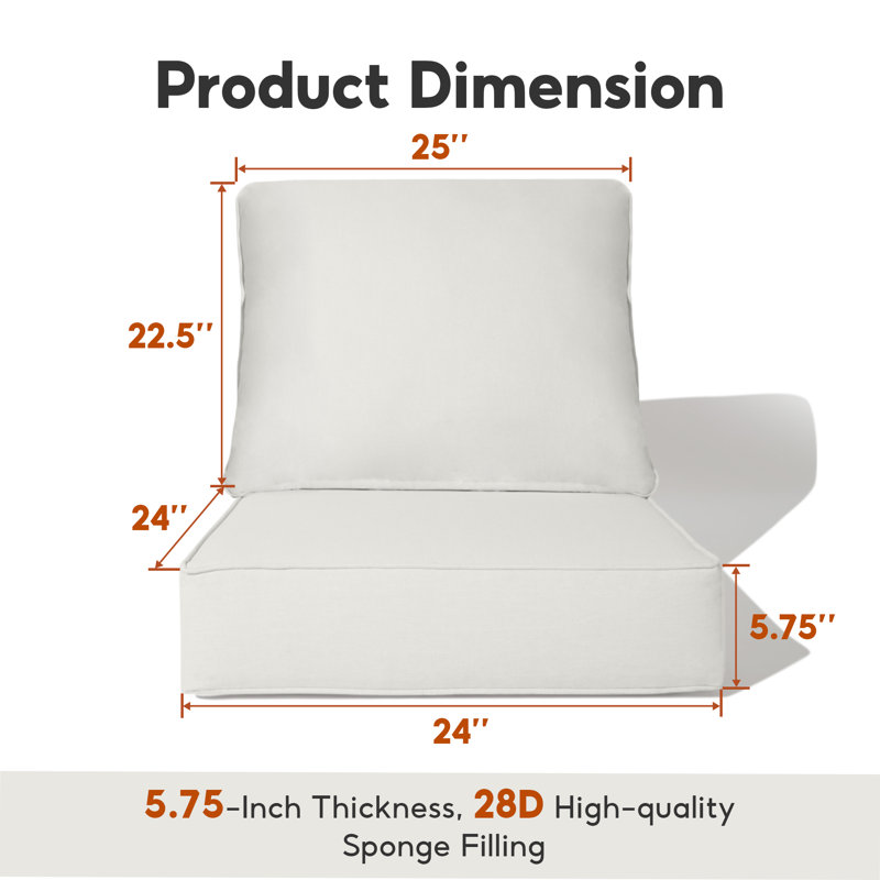 5.75" H Water-Resistant Outdoor Deep Seat Cushion Set with Removable Covers , Off White
