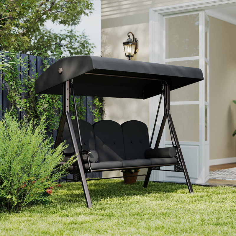 3 Seater Porch Swing Heavy Duty Outdoor Swing Chair, Dark Grey