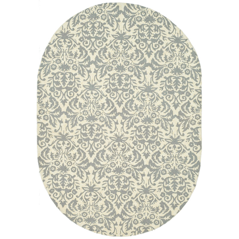 Brayton Hand Hooked Wool Pile Damask Rug, Oval 7'6" x 9'6"