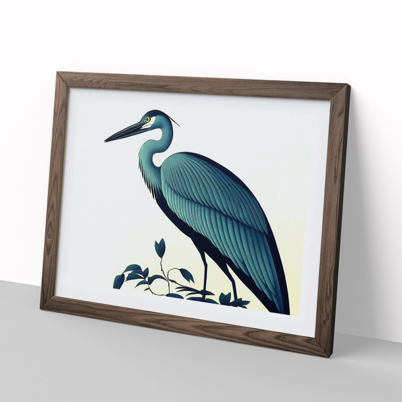 Incredible Heron Bird Framed Print, 34cm H x 46cm W x 2cm D, Walnut