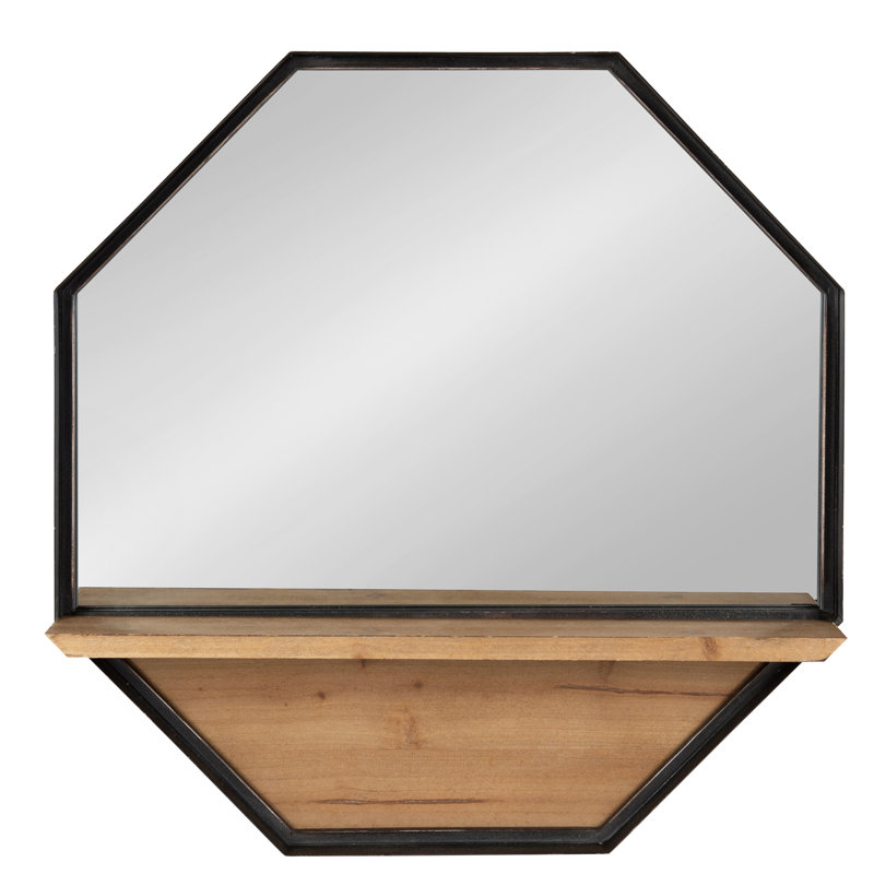 Stingley Metal Flat Mirror with Shelves, Black/Brown
