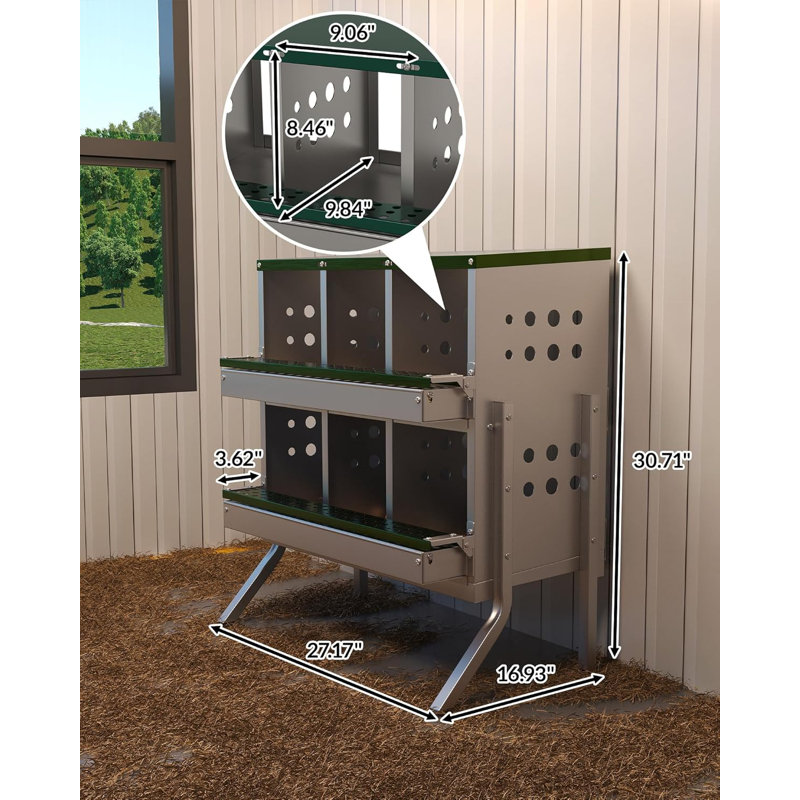 Boîte de nidification pour poules pondeuses, boîtes de poules roulantes, 6 compartiments avec pieds, Green