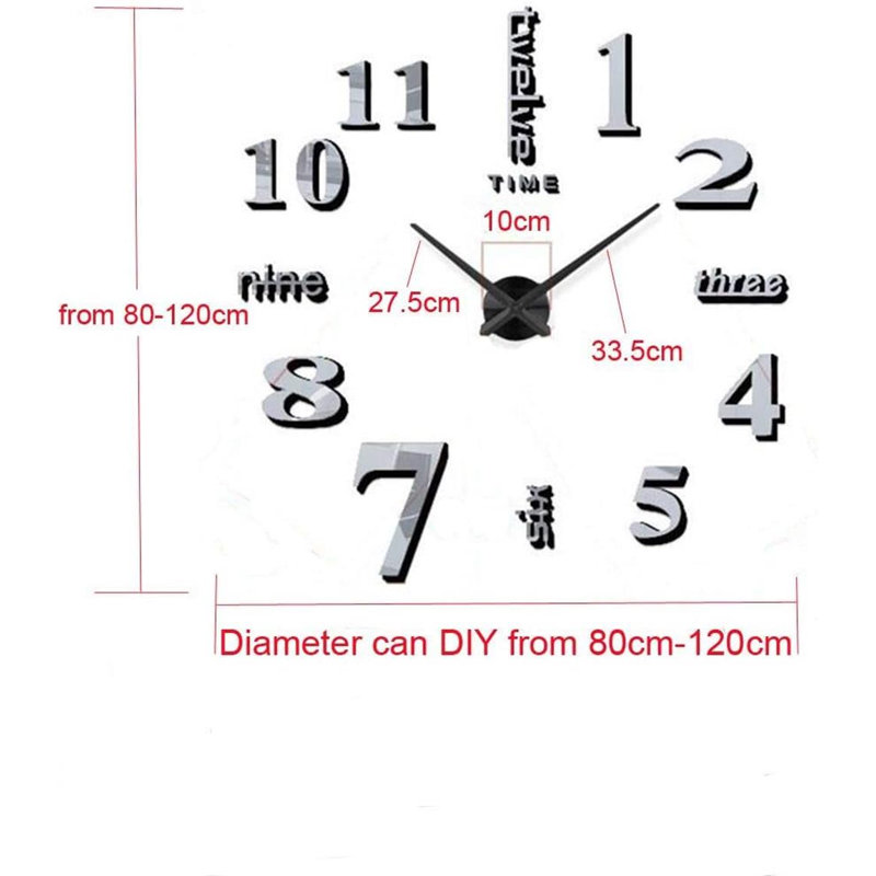 Grande horloge murale sans cadre, Argent