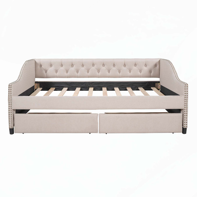 Versatile Upholstered Daybed with Drawers for Extra Storage and Comfort, Full/Double, Beige