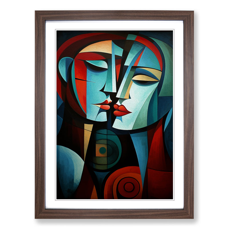 Lovers Cubism No.2 - Framed Print, 34cm H x 25cm W x 2cm D, Walnut 