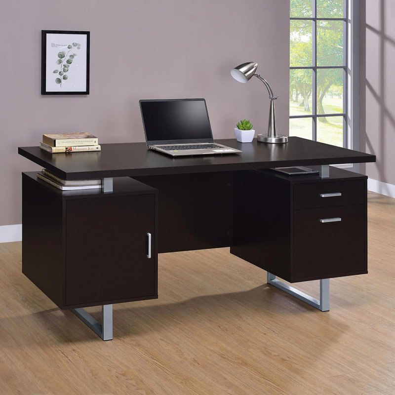 Bureau à 2 tiroirs à plateau flottant, Cappuccino