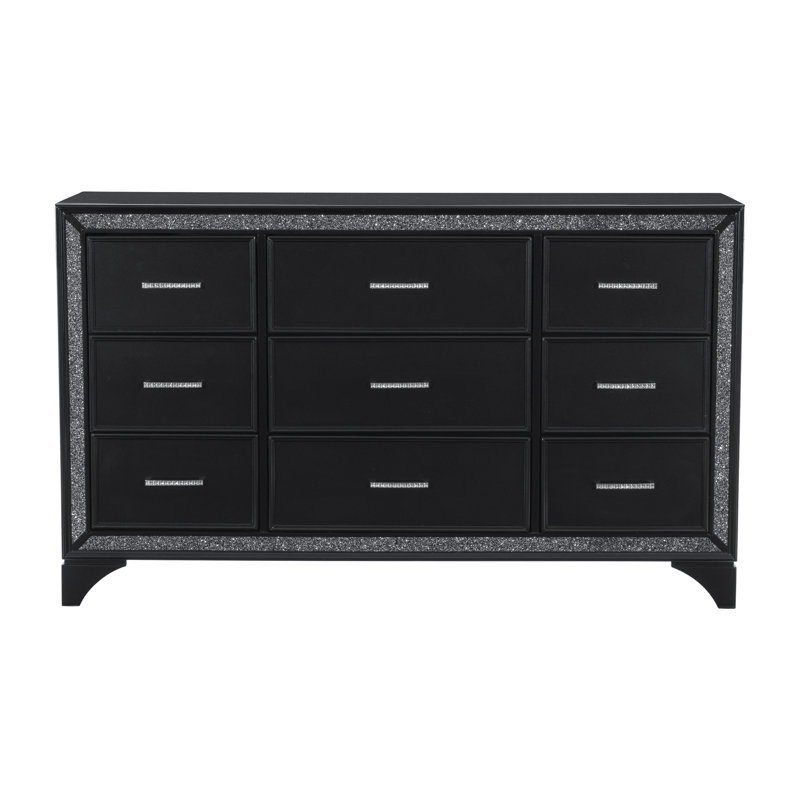 Commode 9 tiroirs Margolf, Noir perle