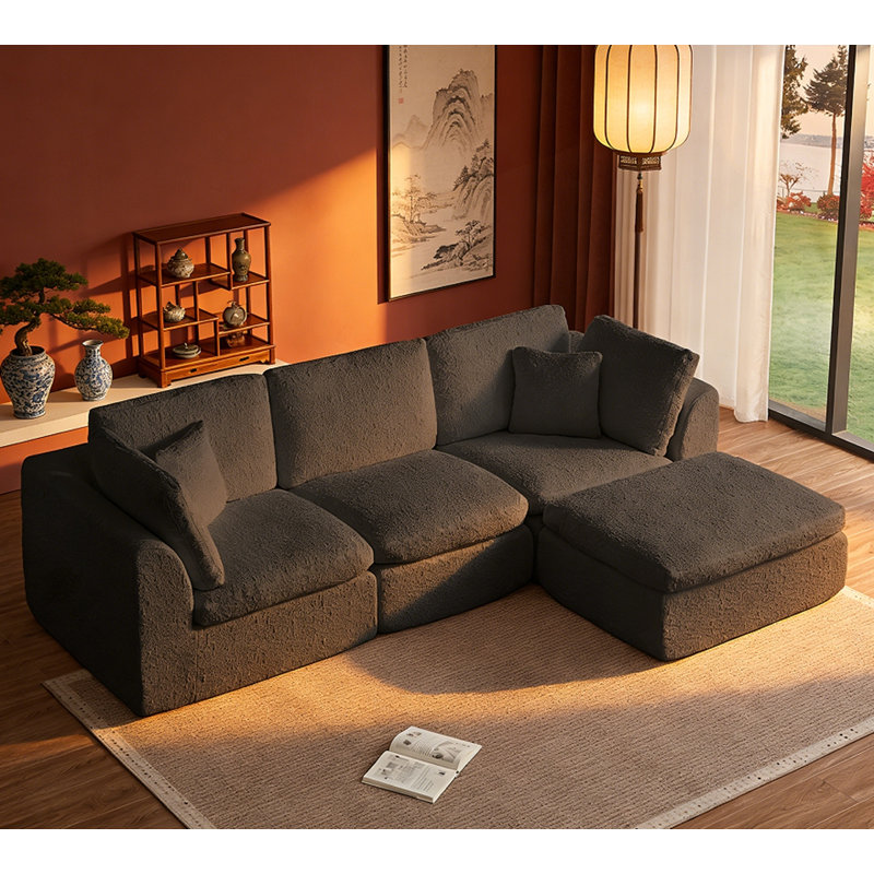 Canapé convertible en L avec repose-pieds, Gris chenille