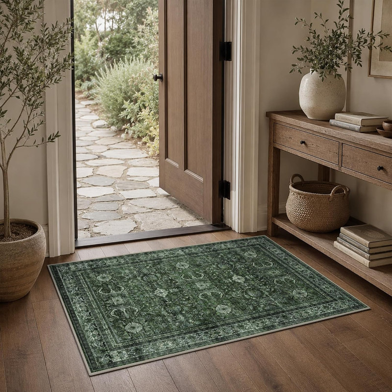 Tapis délavé lavable, antidérapant et doux, Black/Dark Blue, Rectangle 2'x3'