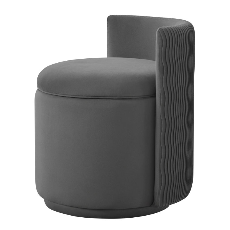 Fauteuil demi-tonneau pivotant rembourré avec rangement, Velours gris velours, H 23 po x l 18,5 po x P 18,5 po