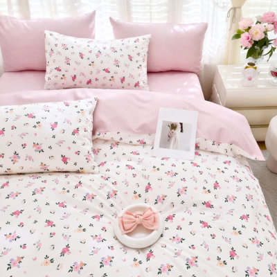 Ensembles de literie à fleurs blanches en coton avec fermeture à glissière