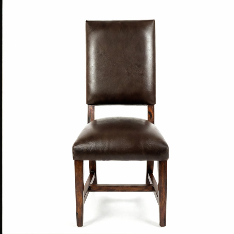 High Back Dining Chair With Brindle Cowhide Accent - Brown Leather Side Chair
