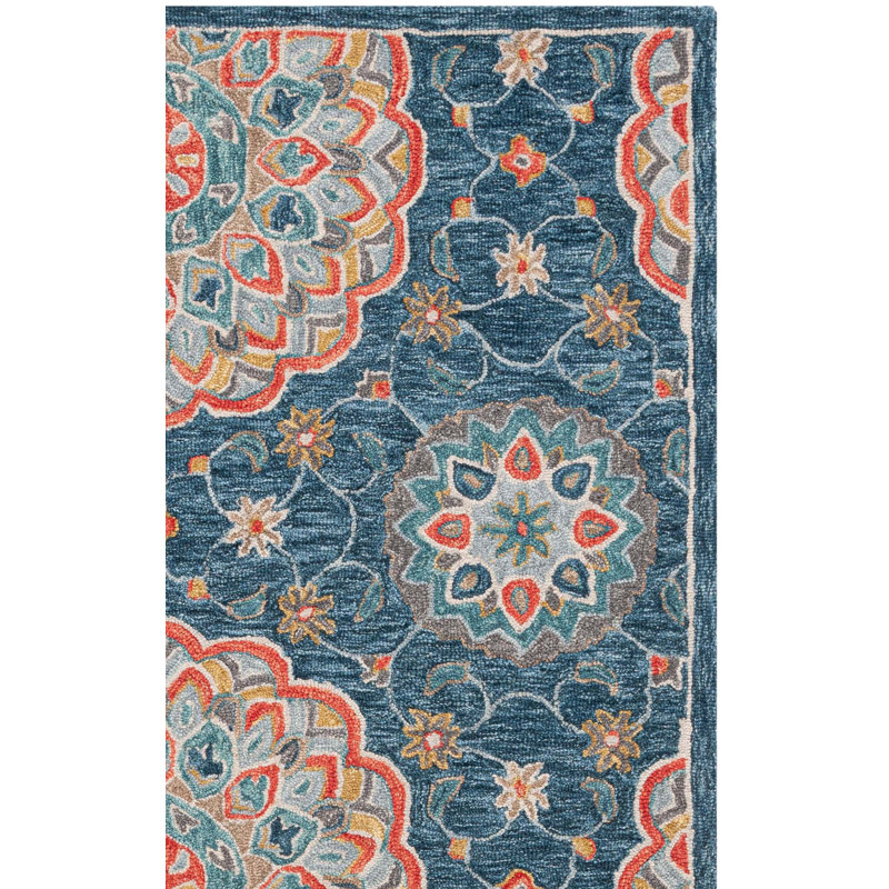 Saysha Handtufted Wool Cotton Floral Rug in Blue/Red, Rectangle 8' x 10'