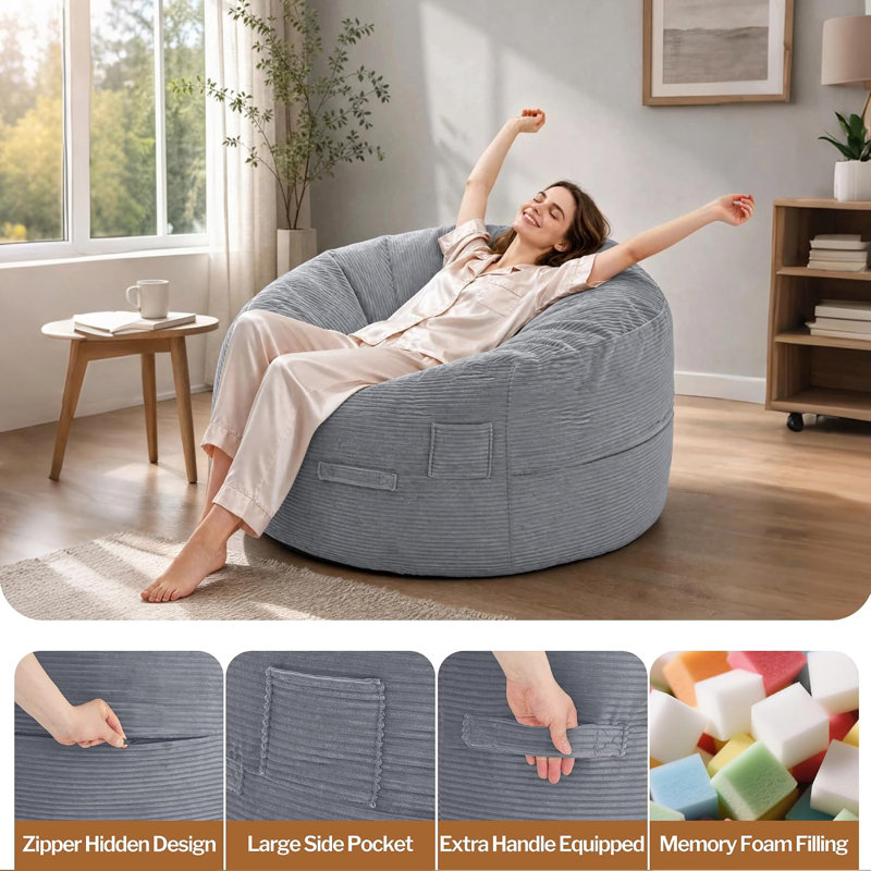 Fauteuil-sac géant, canapé-lit convertible en matelas, Dark Grey