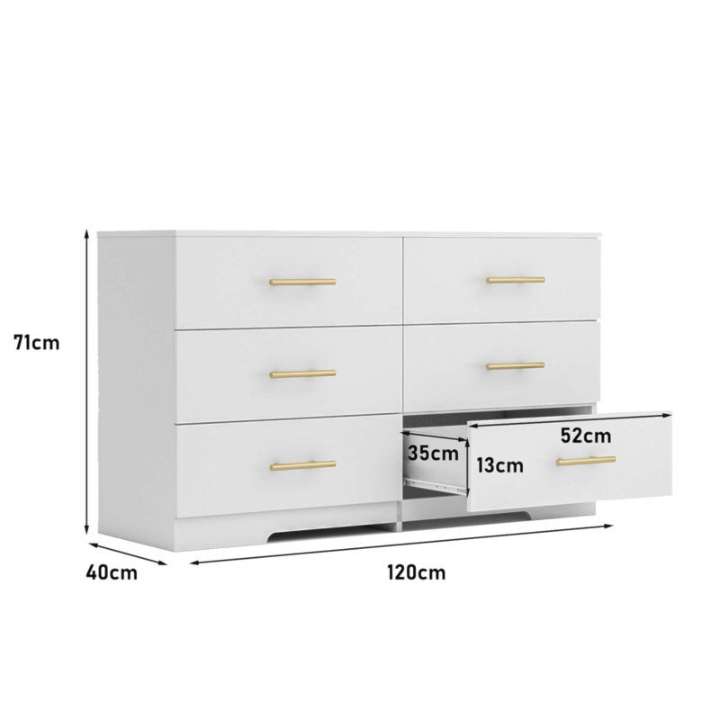 Large 6-Drawer Chest with Golden Handles, Spacious Storage for Organized and Stylish Home Decor, White