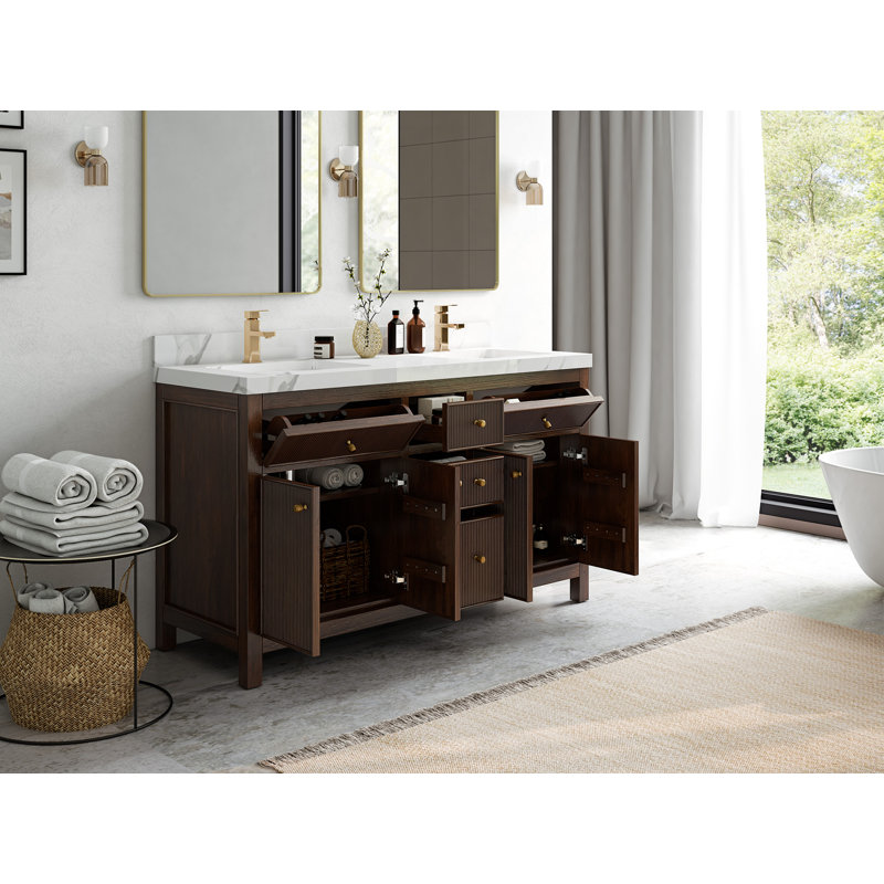 Sonoma X P 22 po Meuble-lavabo double en noyer foncé D, Calacatta Laza
