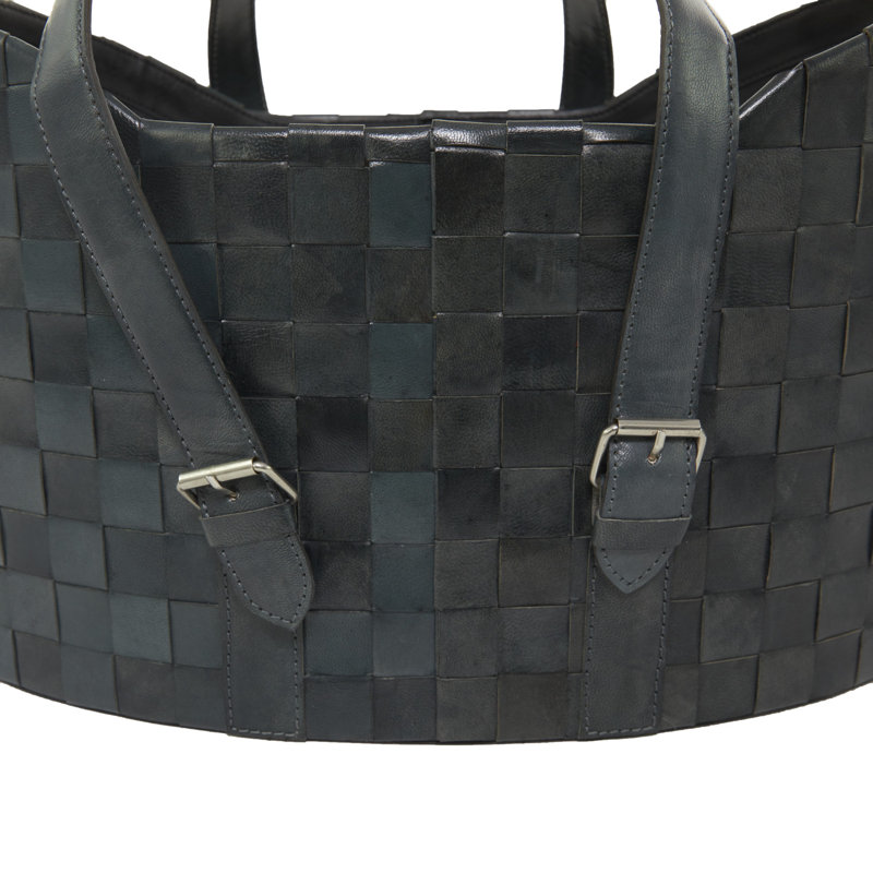 Handmade Modern Basket With Handles - Set of 2, Dark Gray