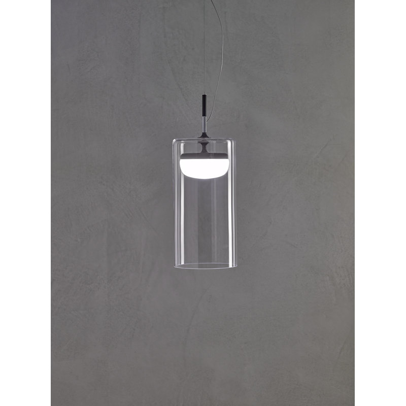 1 - Light LED Cylinder Pendant, 240cm H x 18cm W x 18cm D, Polished Brass, 3000K