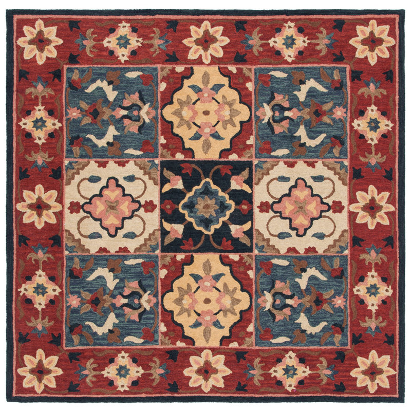 Hand Tufted Wool/Cotton/Latex Oriental Rug in Red/Gold, Square 7'