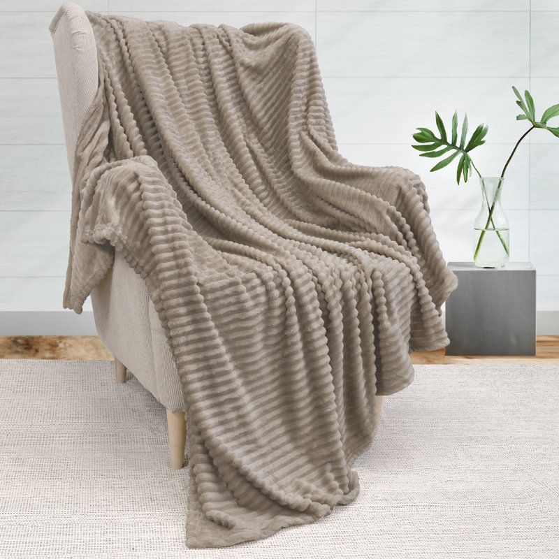 Taupe Twin Ribbed Fleece Reversible Throw Blanket
