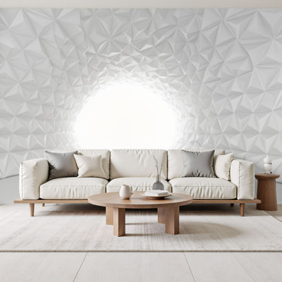 Peel and Stick Wallpaper White Geometric Polygon Tunnel Abstract 3D Architectural Interior Wall Murals 69"H x 96"W Removable PVC Wall Paper Self-Adhesive Wall Decor for Bedroom Living Room Home Office