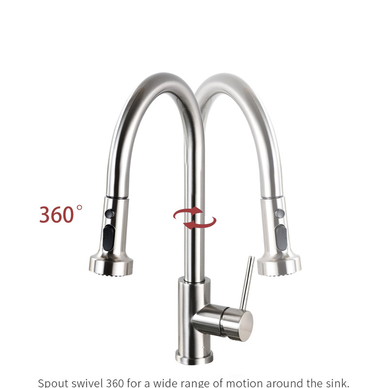 Stainless Steel Kitchen Faucet With Brushed Nickel Pull Down - Scratch & Rust , Spot- Surface, 360 Swivel Spout, 1.8Gpm Flow Construction Spot