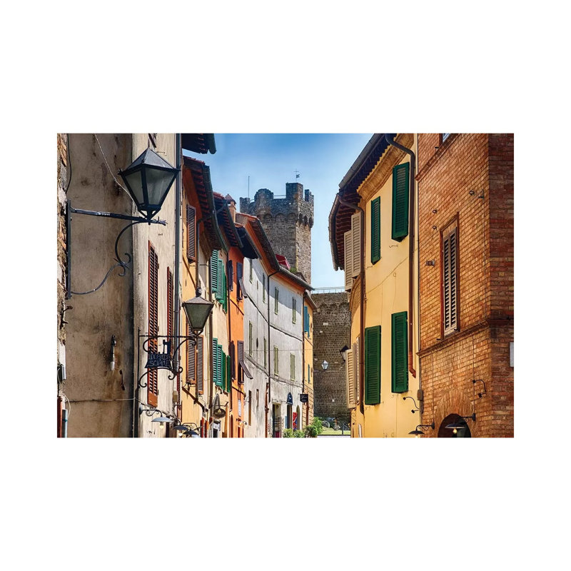 Street In Montalcino With The Castle Tower, Tuscany Italy by George Oze - Wrapped Canvas Print, 20.32 cm H x 30.48 cm W