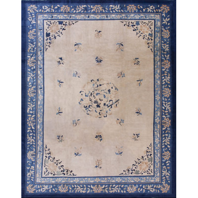 Antique Knotted Rectangle 1920s Chinese - Peking Wool Ivory Room Size Rug