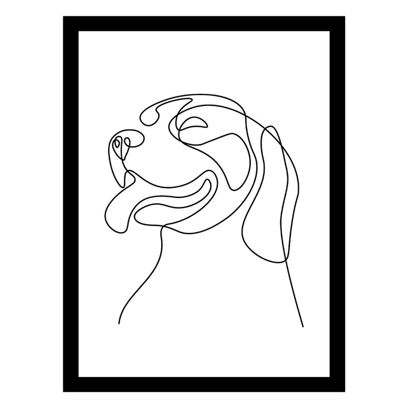 Happy Dog Line Art - Single Picture Frame Drawing Print