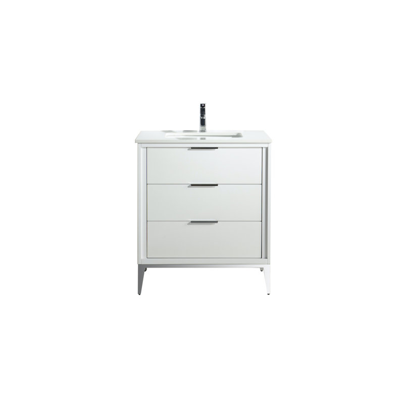 Brooksby Single Bathroom Vanity Set, Gloss White, 30"