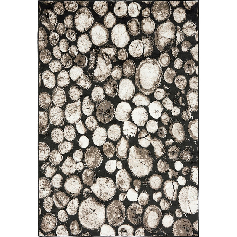 Tapis abstrait noir / brun / blanc Estes, Rectangle 5 pi x 8 pi