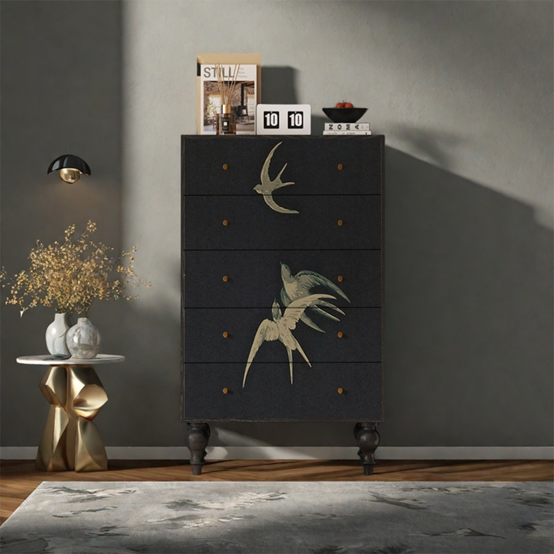 Armoire de rangement en noyer avec cinq tiroirs